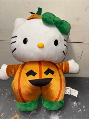 Hello Kitty Orange Pumpkin Plush with Green Bow